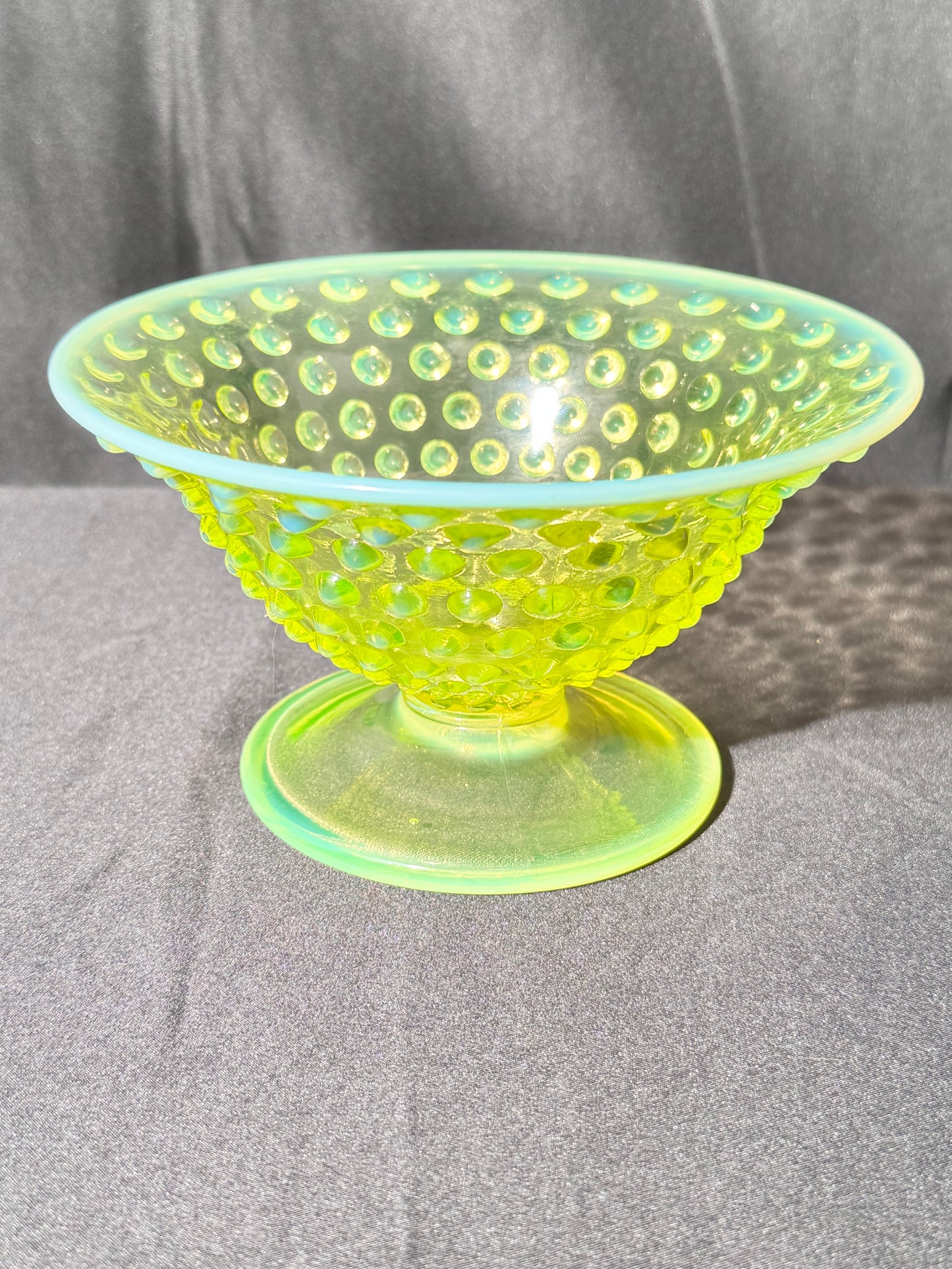 Uranium- Fenton -Hobnail- Footed Bowl- Topaz Opalescent