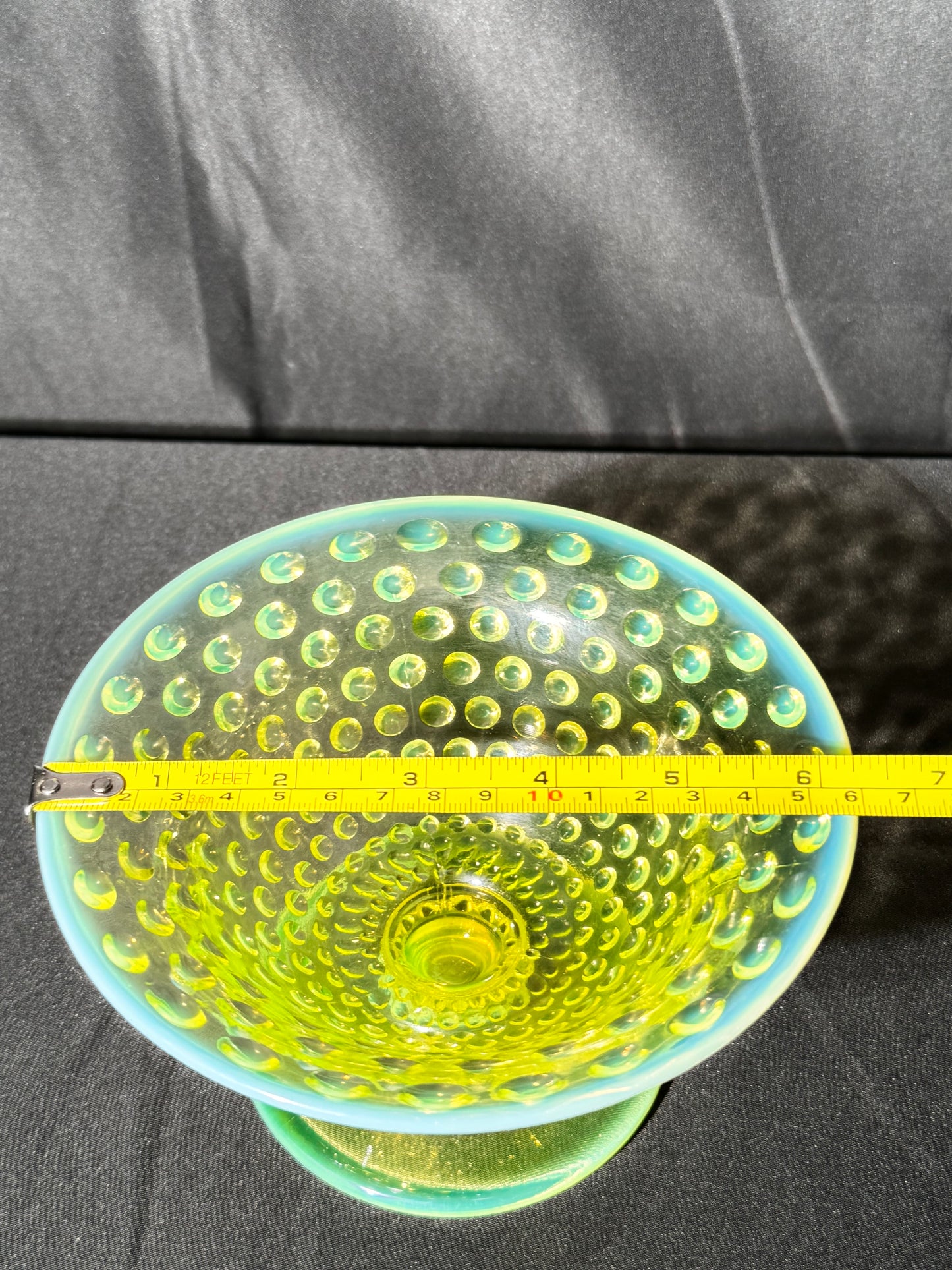 Uranium- Fenton -Hobnail- Footed Bowl- Topaz Opalescent