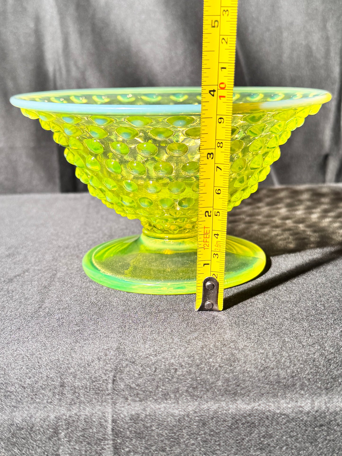 Uranium- Fenton -Hobnail- Footed Bowl- Topaz Opalescent