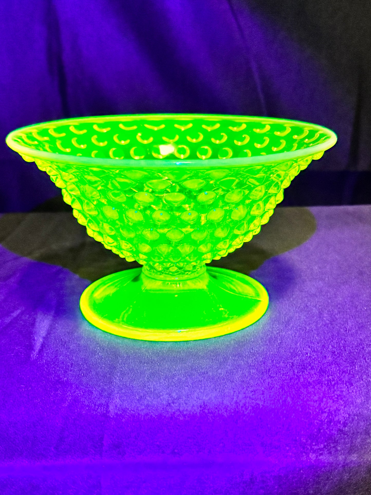 Uranium- Fenton -Hobnail- Footed Bowl- Topaz Opalescent