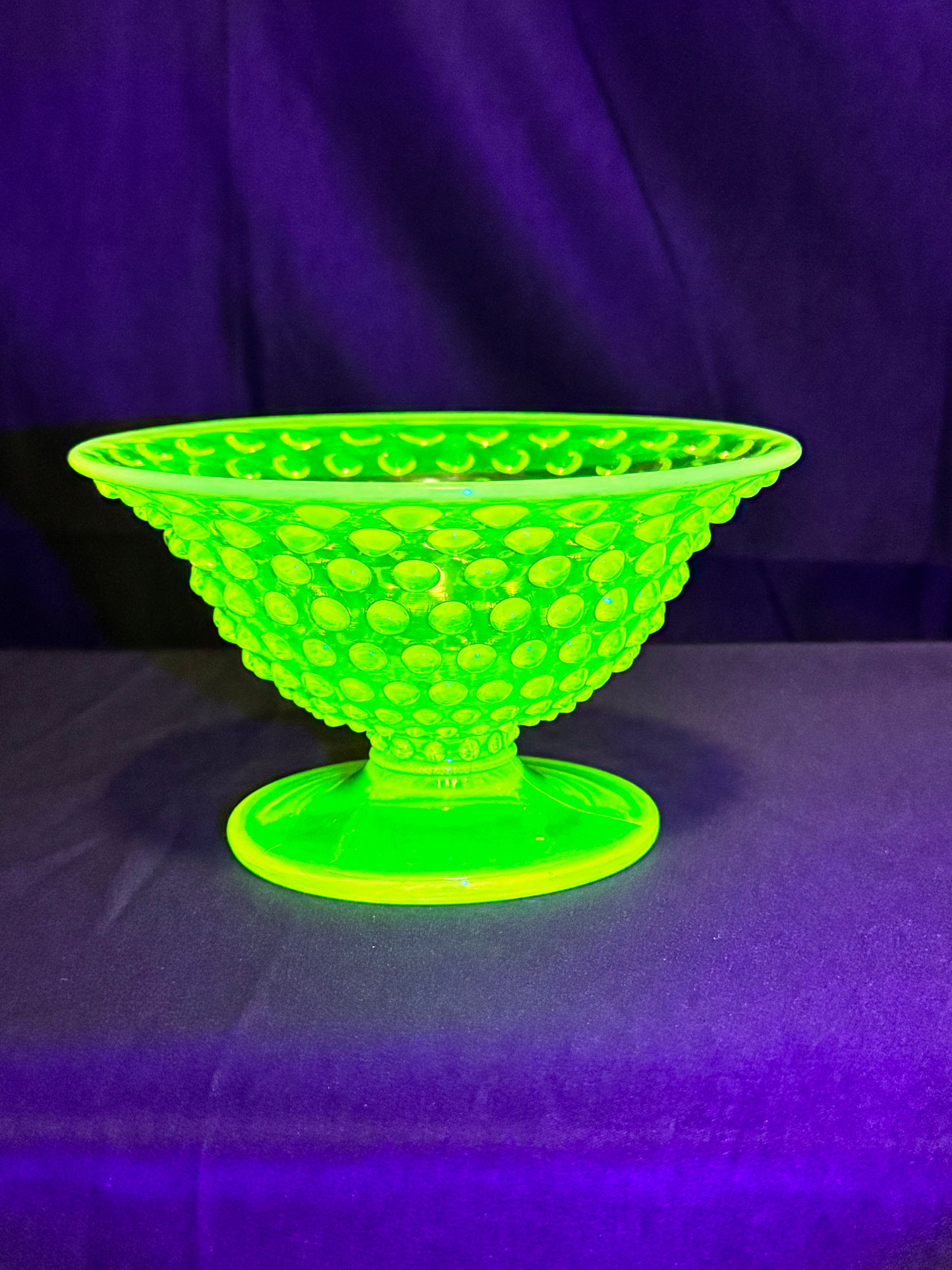 Uranium- Fenton -Hobnail- Footed Bowl- Topaz Opalescent