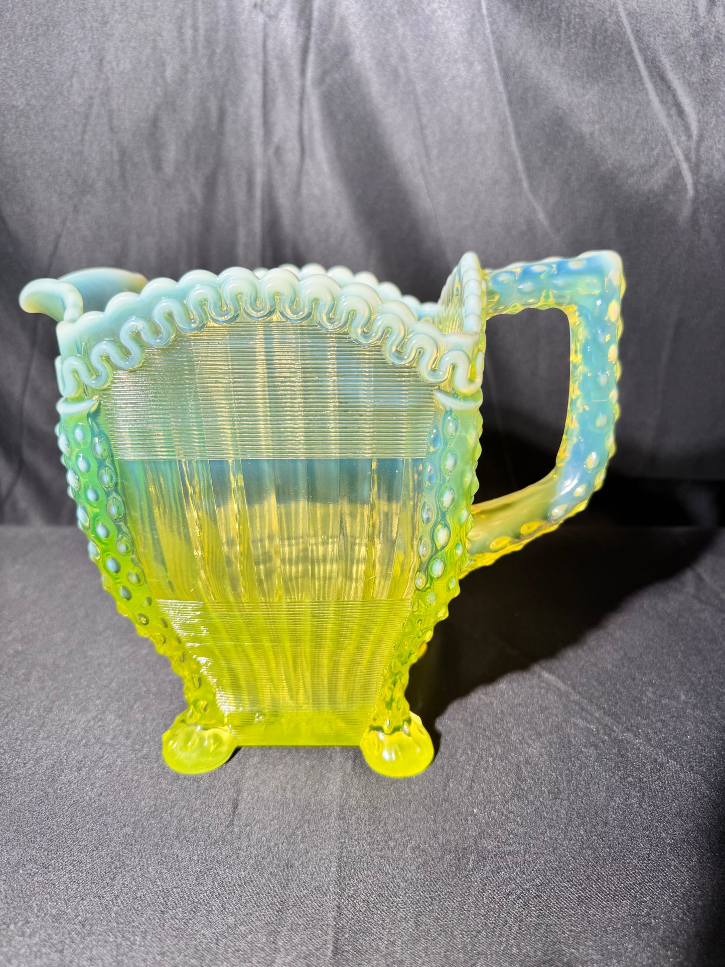 Uranium- Northwood Alaska- Band and Ribbon- Pitcher- Vaseline Opalescent- 1897-1910- “Lions Leg”