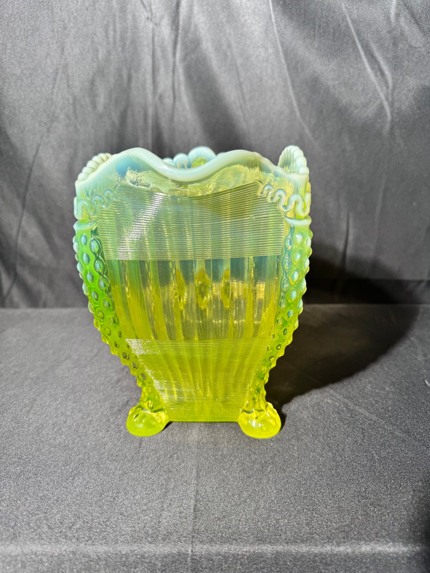 Uranium- Northwood Alaska- Band and Ribbon- Pitcher- Vaseline Opalescent- 1897-1910- “Lions Leg”