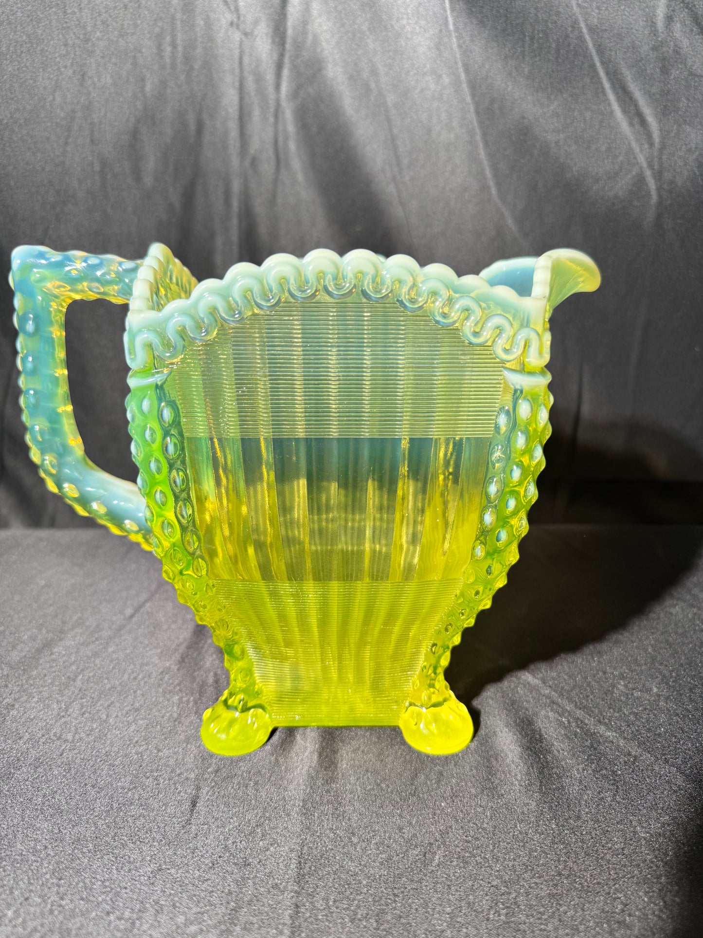 Uranium- Northwood Alaska- Band and Ribbon- Pitcher- Vaseline Opalescent- 1897-1910- “Lions Leg”