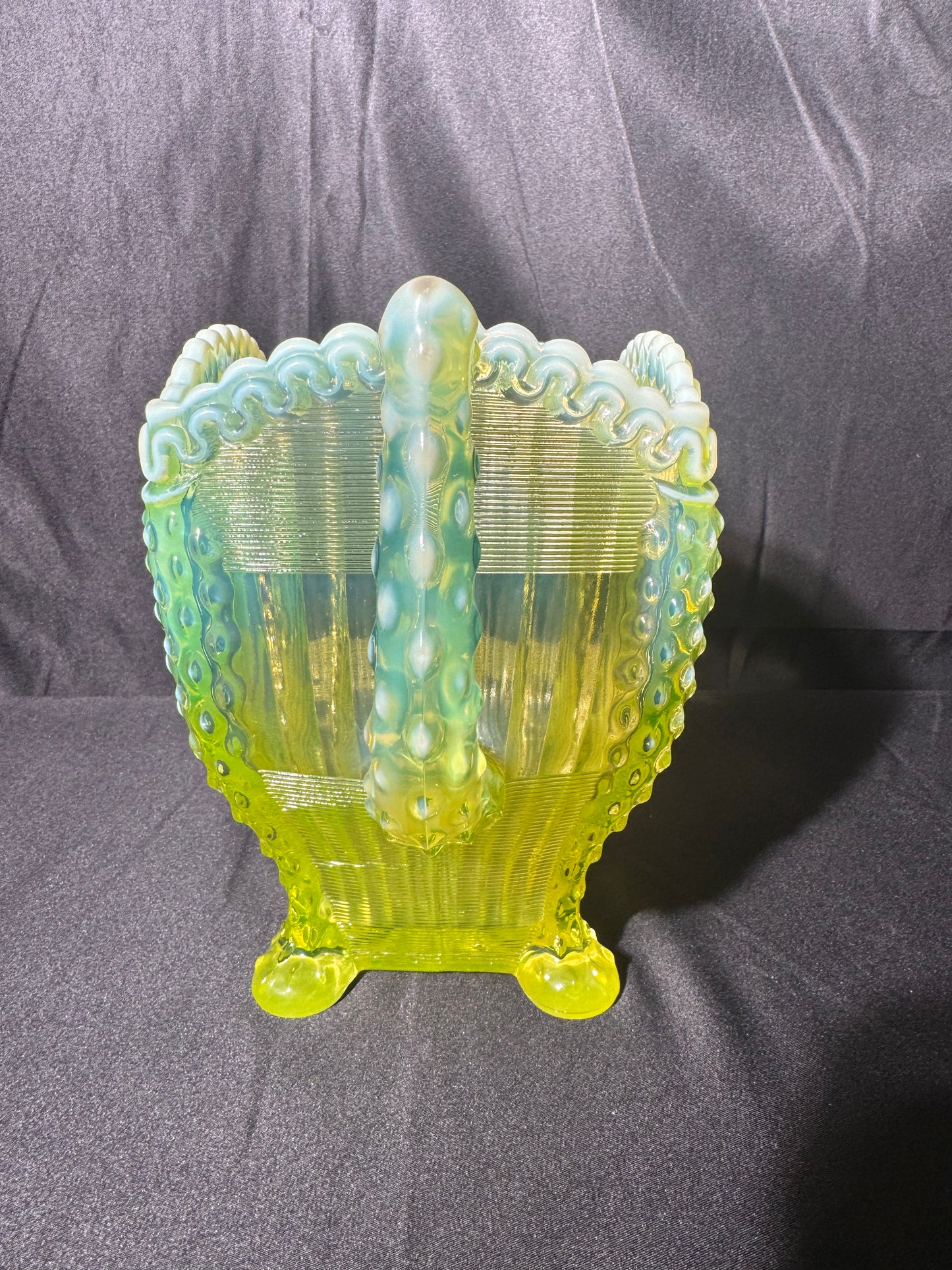 Uranium- Northwood Alaska- Band and Ribbon- Pitcher- Vaseline Opalescent- 1897-1910- “Lions Leg”