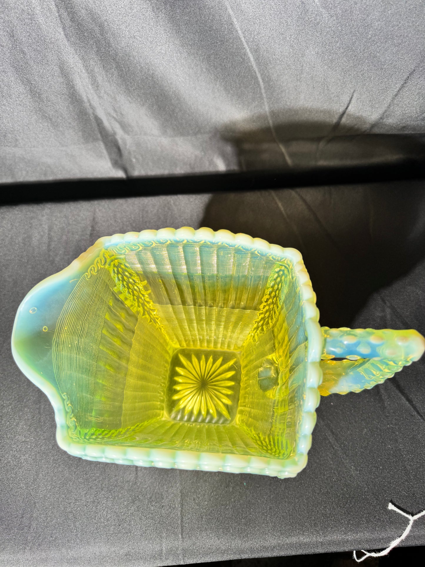 Uranium- Northwood Alaska- Band and Ribbon- Pitcher- Vaseline Opalescent- 1897-1910- “Lions Leg”