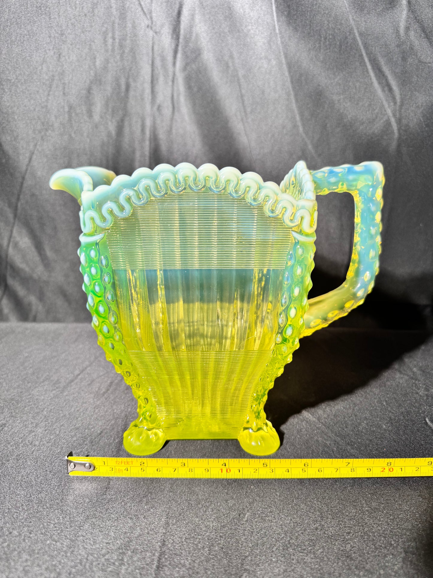 Uranium- Northwood Alaska- Band and Ribbon- Pitcher- Vaseline Opalescent- 1897-1910- “Lions Leg”