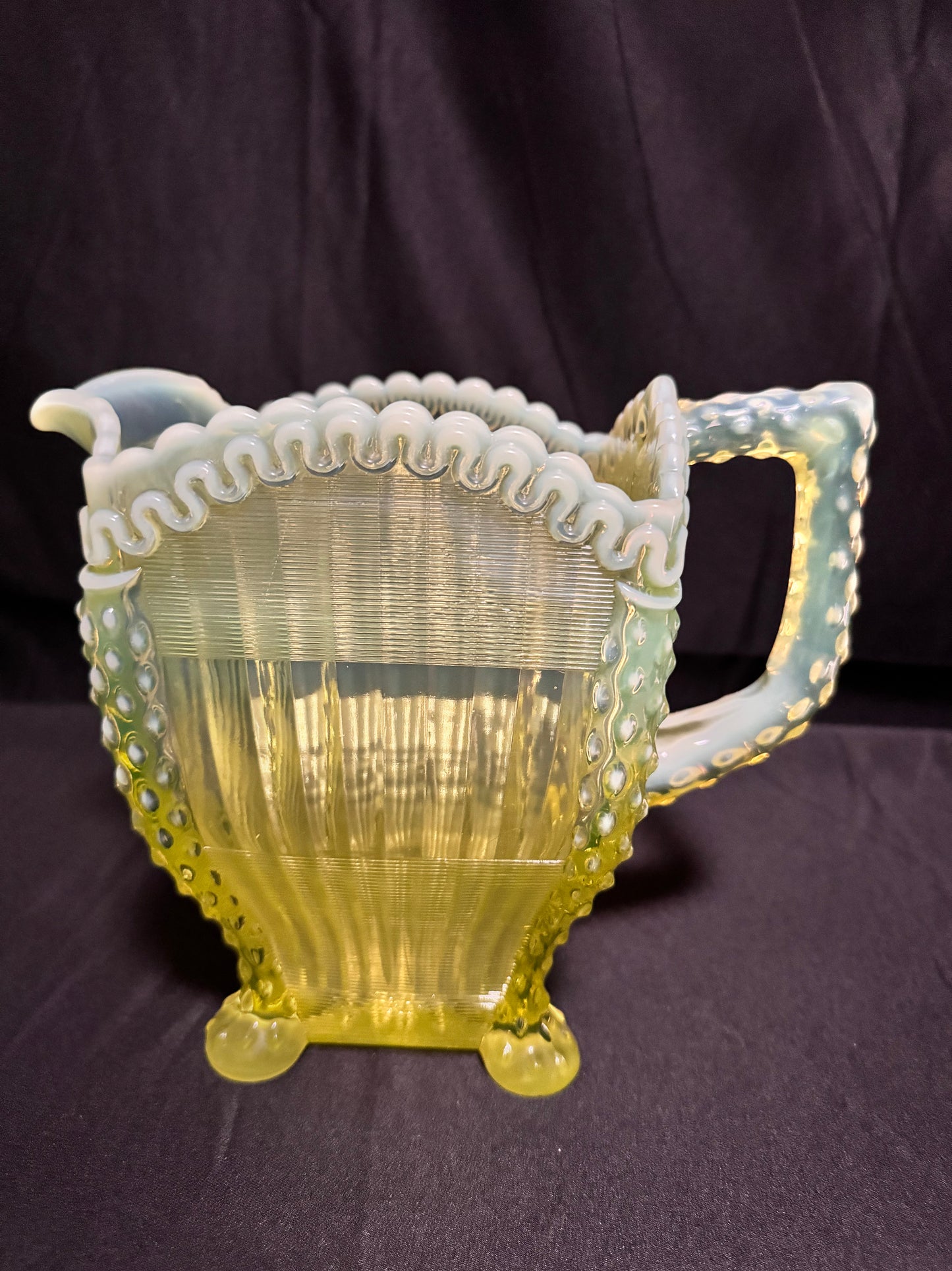 Uranium- Northwood Alaska- Band and Ribbon- Pitcher- Vaseline Opalescent- 1897-1910- “Lions Leg”