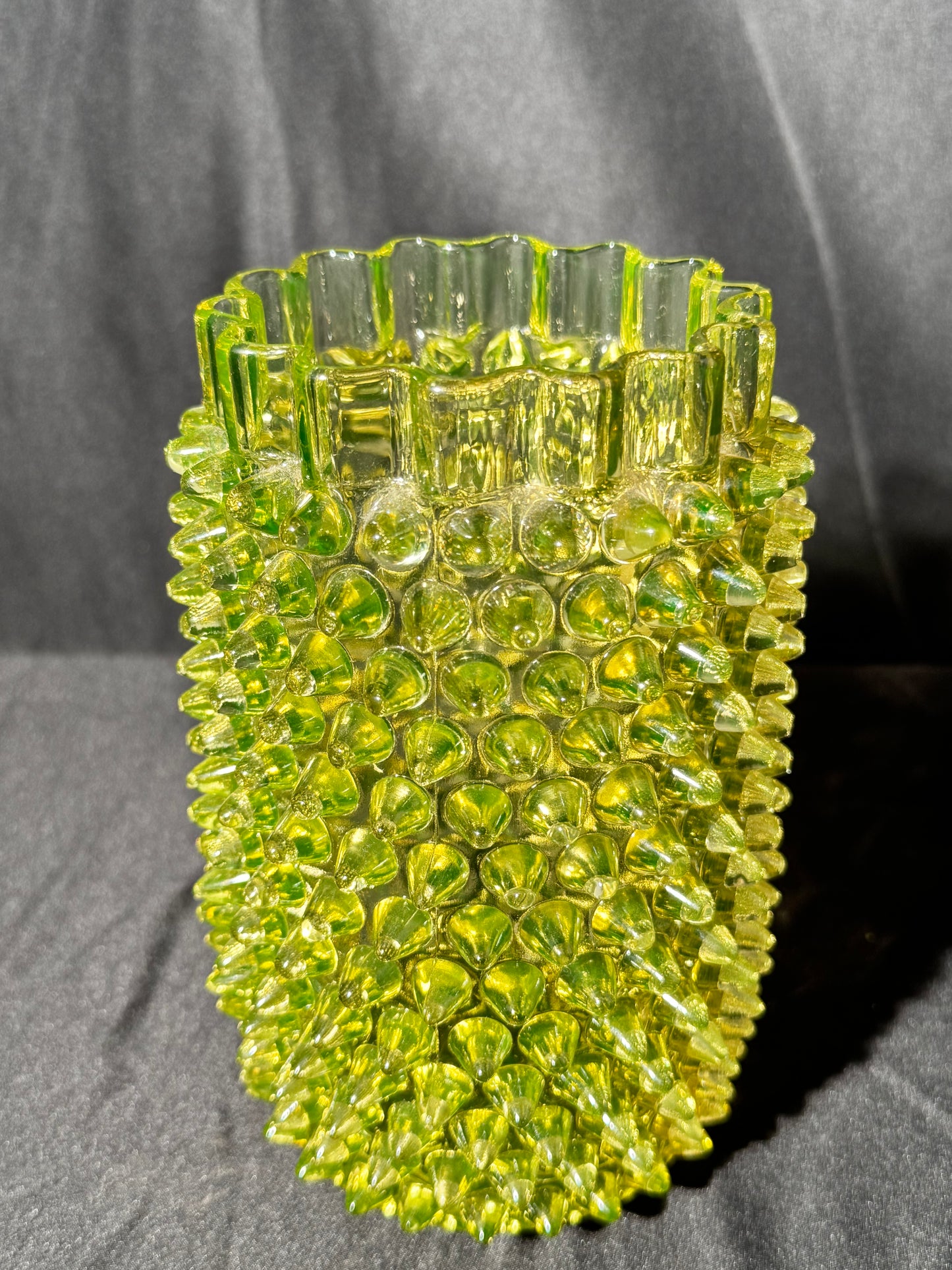 Uranium- Hobbs Brockunier & Co. - Dew Drop hobnail Vase