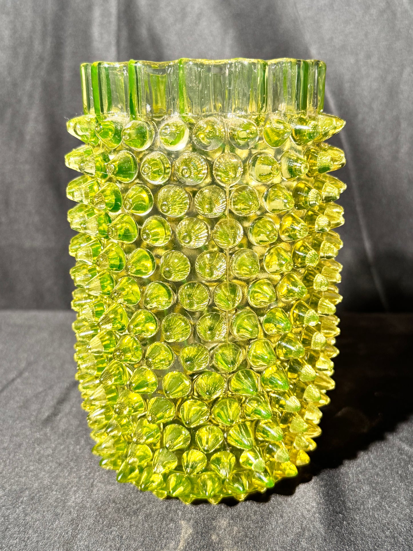 Uranium- Hobbs Brockunier & Co. - Dew Drop hobnail Vase