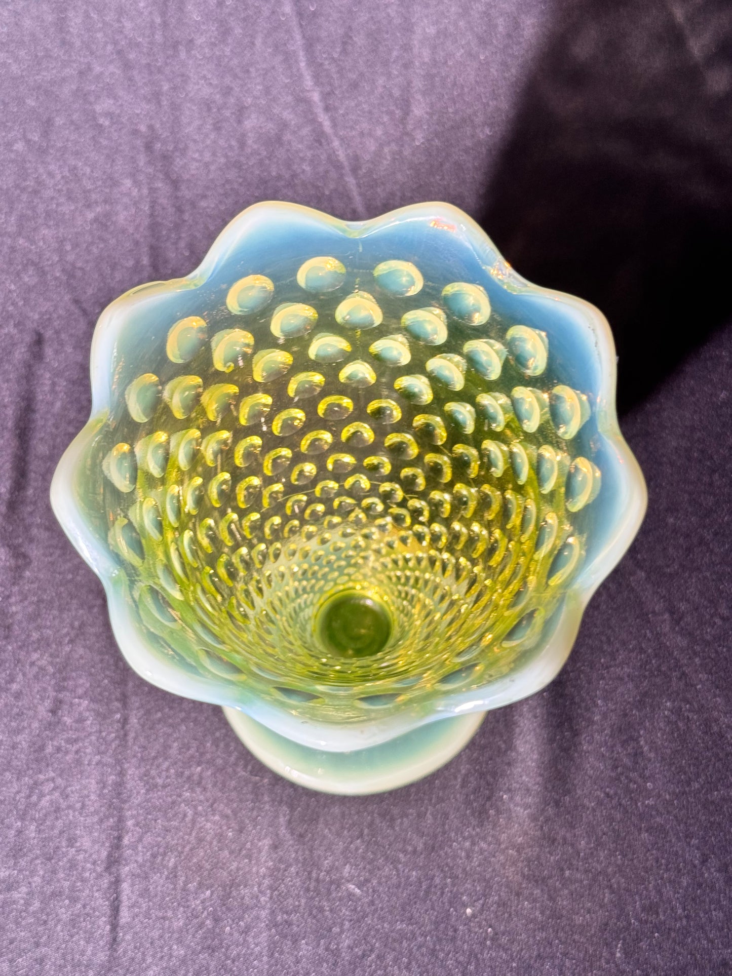 Uranium- Fenton- Hobnail- Flower Vase - Topaz Opalescent