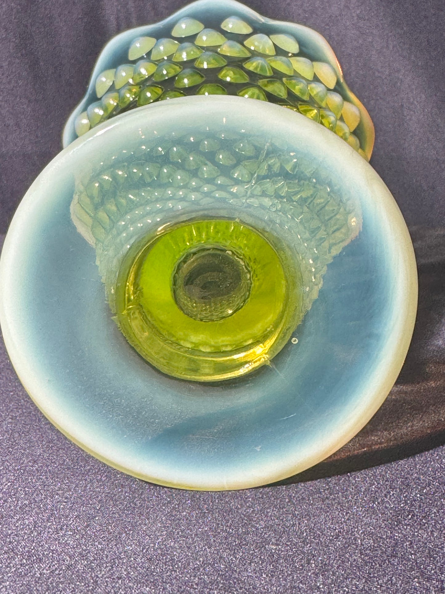 Uranium- Fenton- Hobnail- Flower Vase - Topaz Opalescent