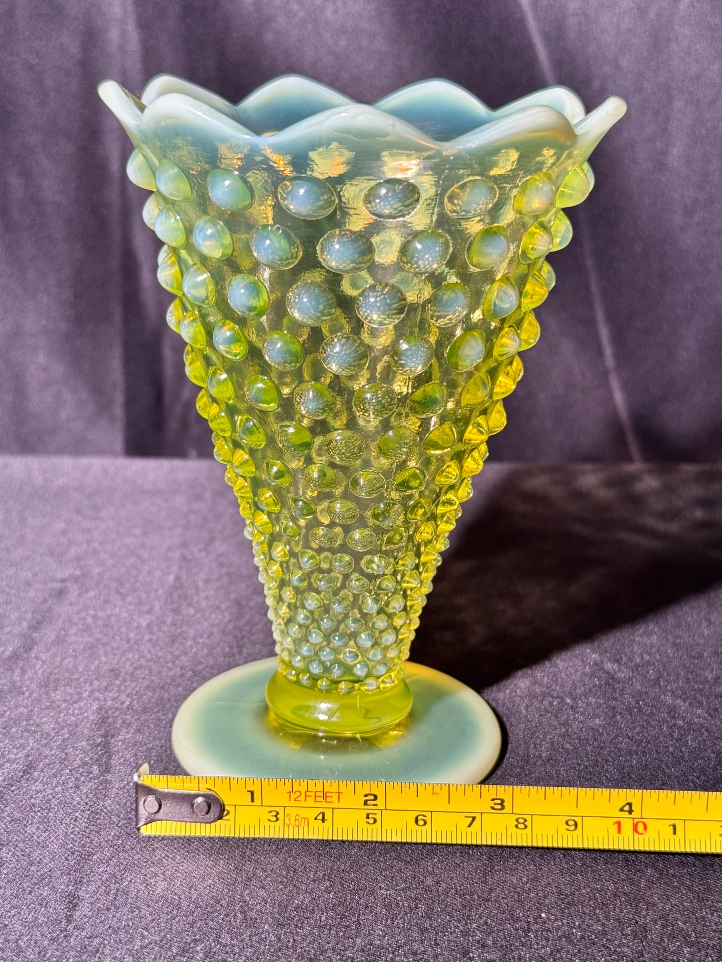 Uranium- Fenton- Hobnail- Flower Vase - Topaz Opalescent
