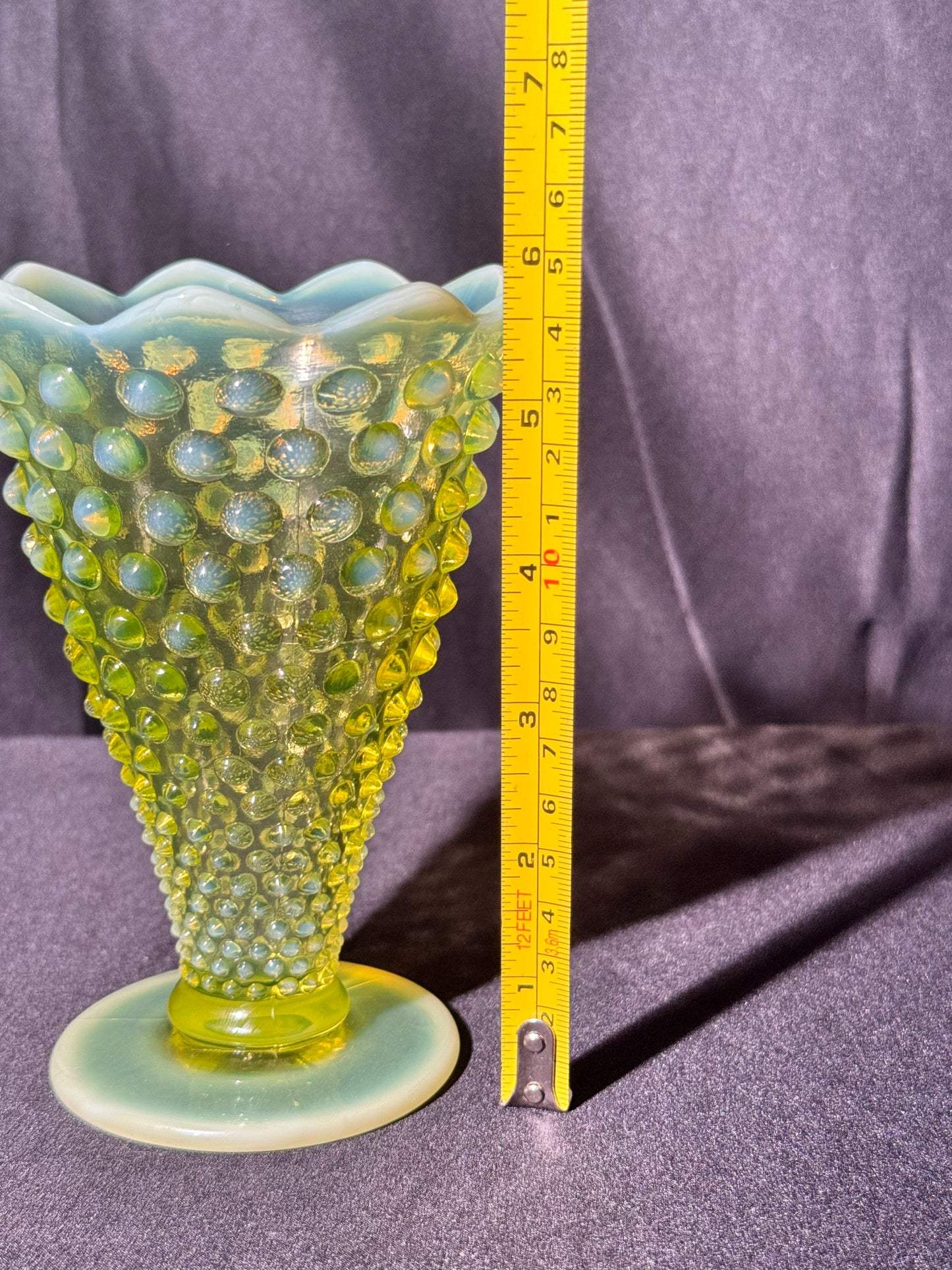 Uranium- Fenton- Hobnail- Flower Vase - Topaz Opalescent