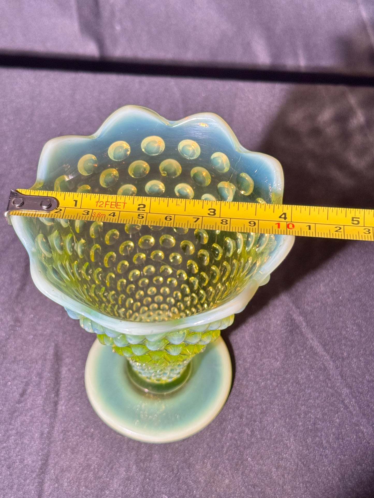 Uranium- Fenton- Hobnail- Flower Vase - Topaz Opalescent