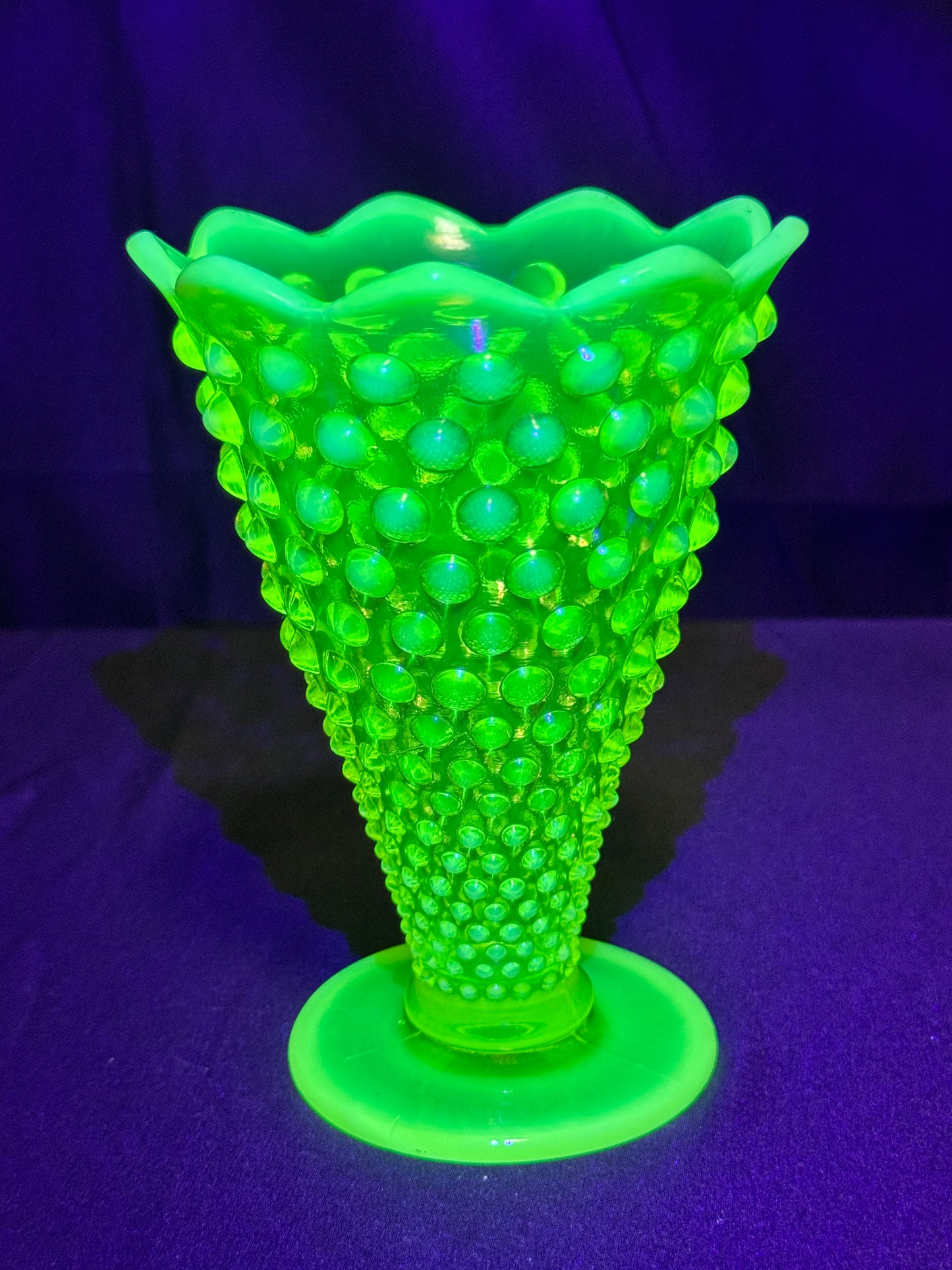 Uranium- Fenton- Hobnail- Flower Vase - Topaz Opalescent