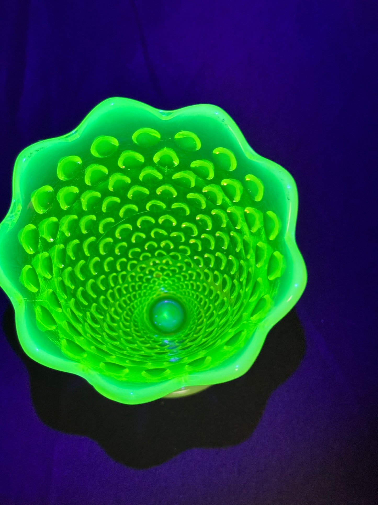 Uranium- Fenton- Hobnail- Flower Vase - Topaz Opalescent