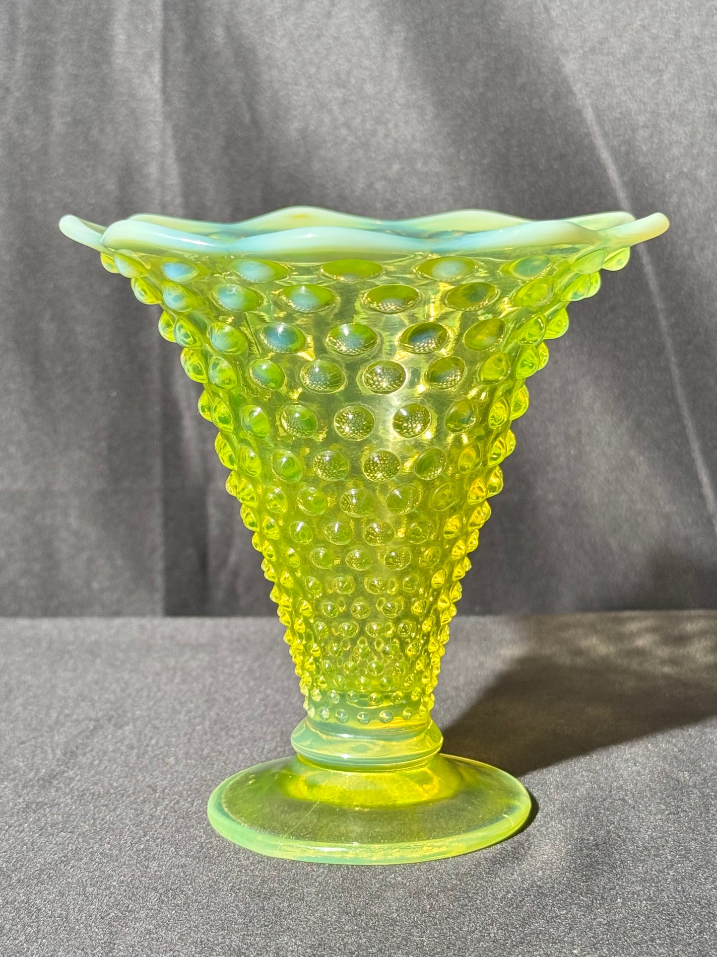 Uranium- Fenton- Hobnail- Flower Vase - Topaz Opalescent