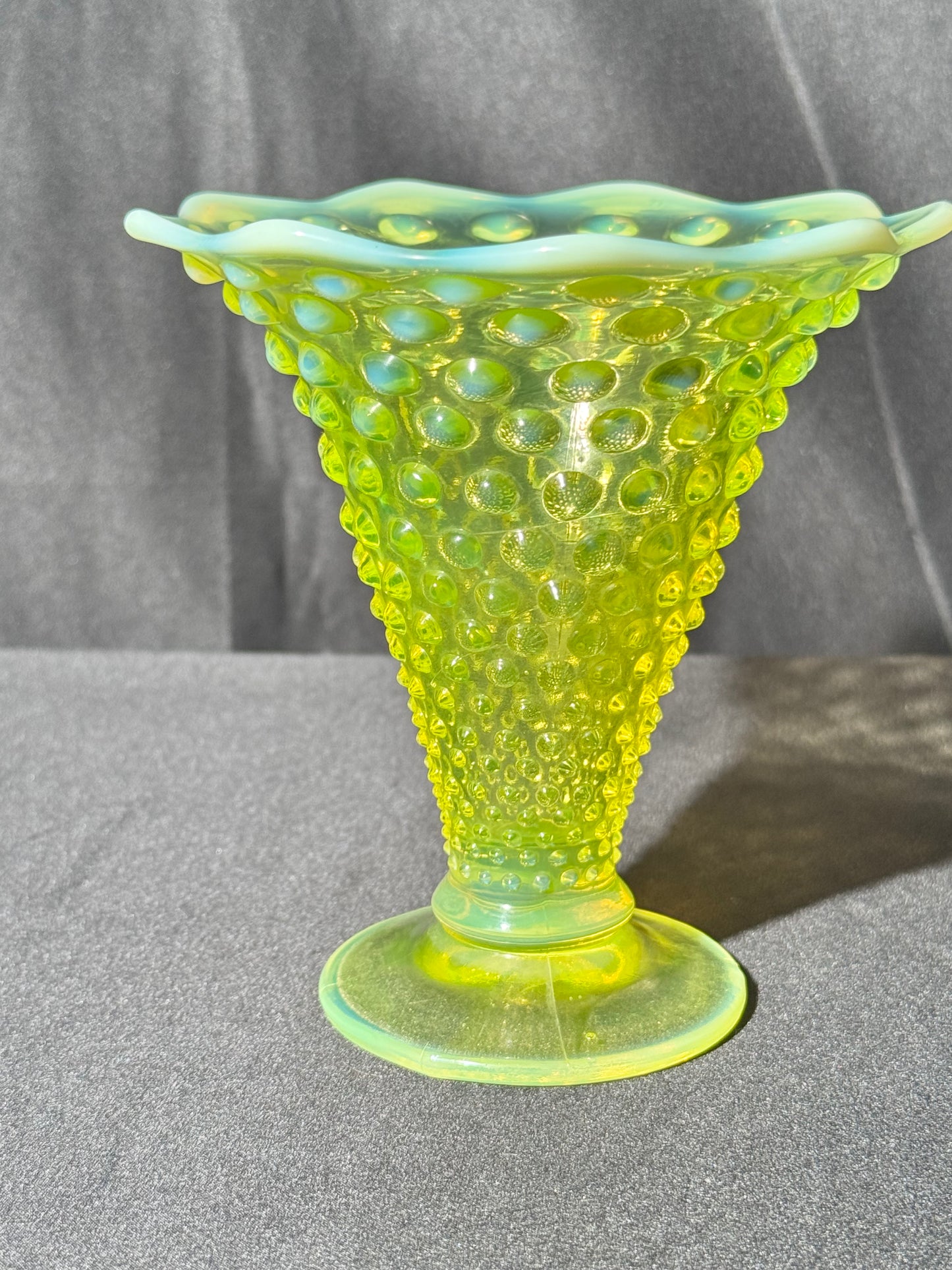 Uranium- Fenton- Hobnail- Flower Vase - Topaz Opalescent