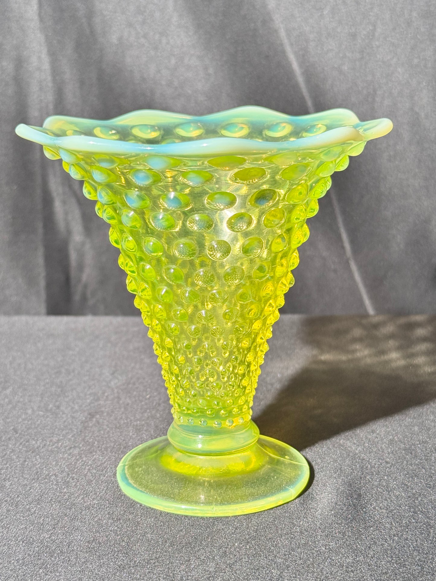 Uranium- Fenton- Hobnail- Flower Vase - Topaz Opalescent