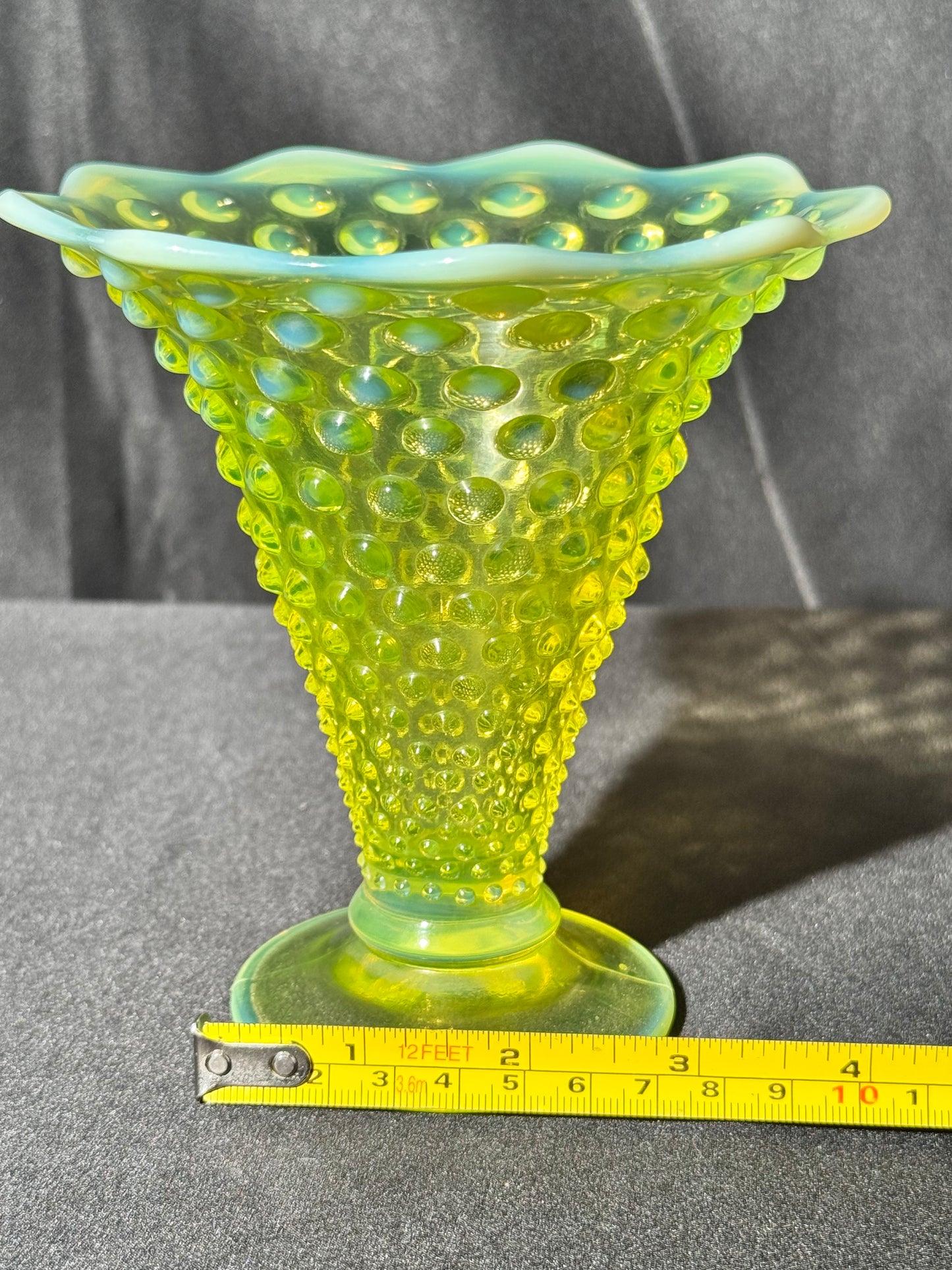 Uranium- Fenton- Hobnail- Flower Vase - Topaz Opalescent