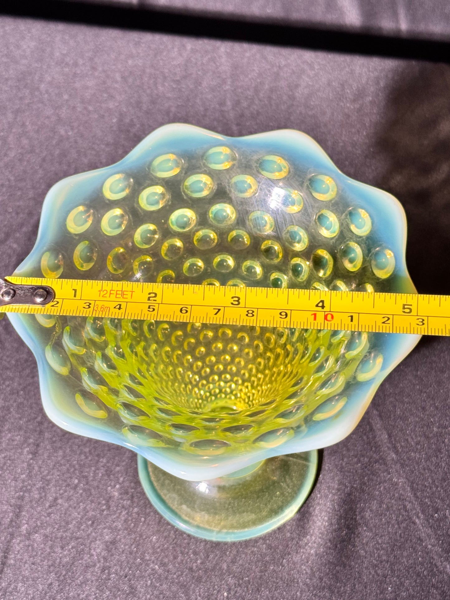 Uranium- Fenton- Hobnail- Flower Vase - Topaz Opalescent