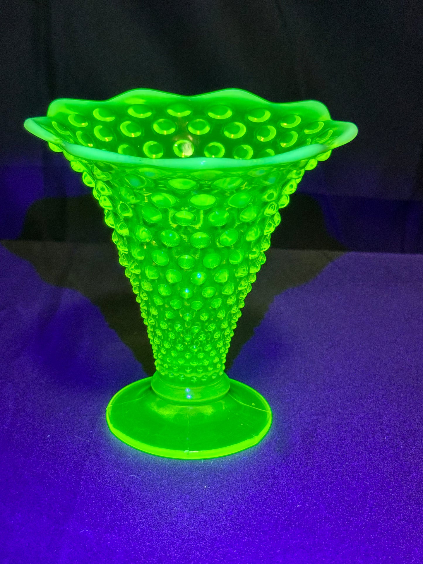 Uranium- Fenton- Hobnail- Flower Vase - Topaz Opalescent