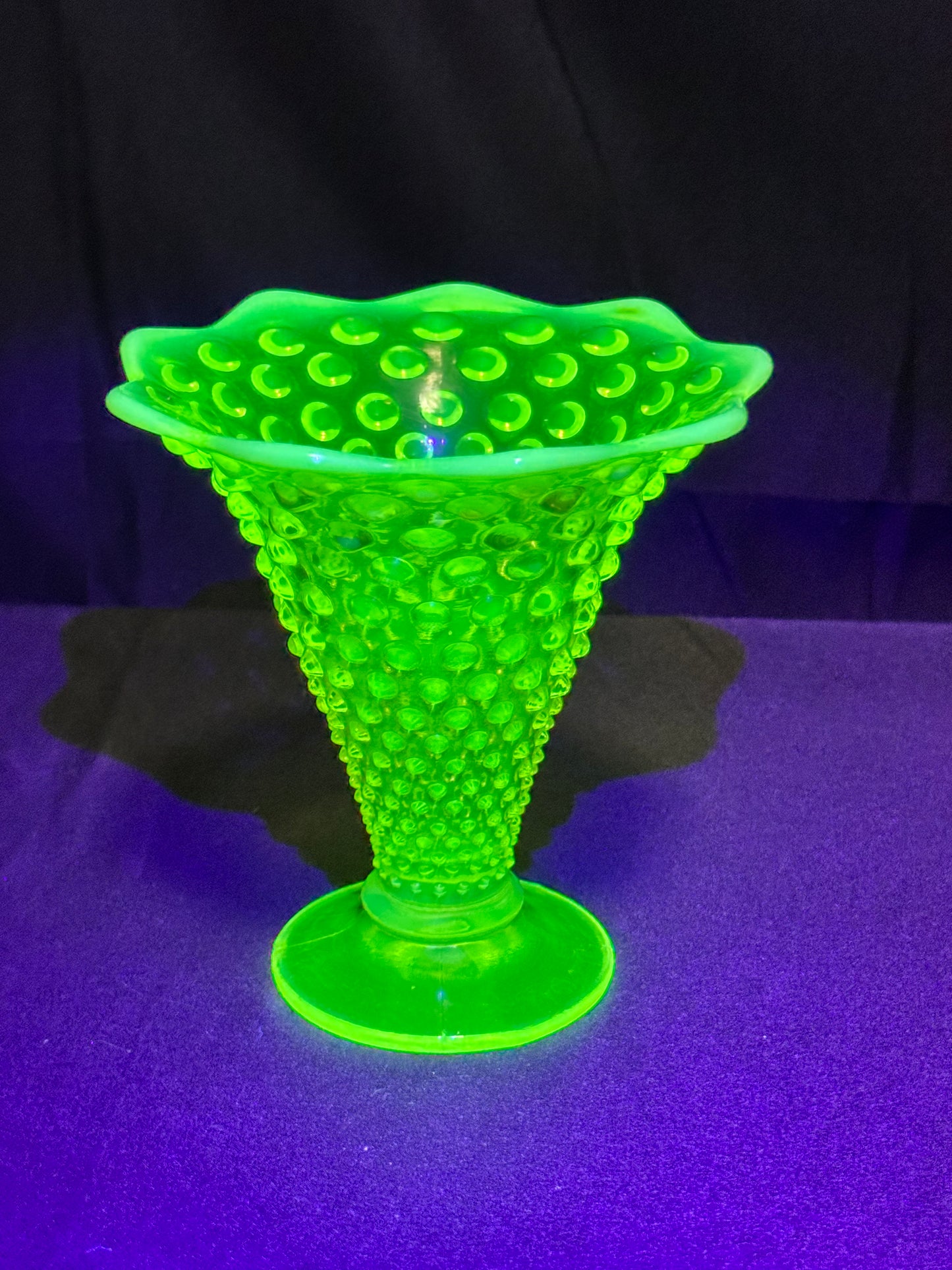 Uranium- Fenton- Hobnail- Flower Vase - Topaz Opalescent