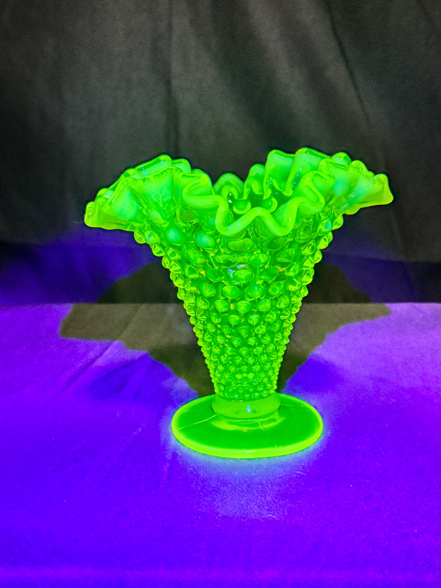 Uranium- Fenton- Hobnail- Ruffled Flower Vase - topaz opalescent