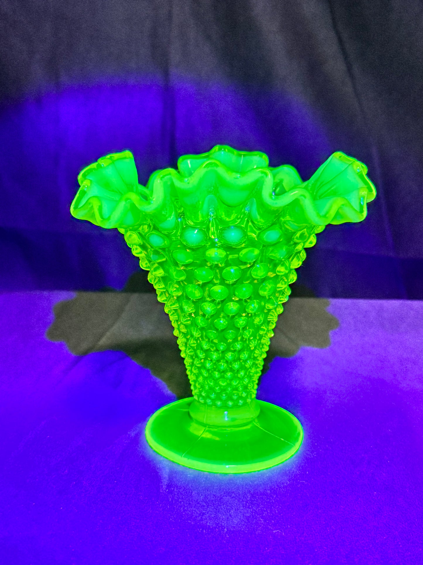 Uranium- Fenton- Hobnail- Ruffled Flower Vase - topaz opalescent