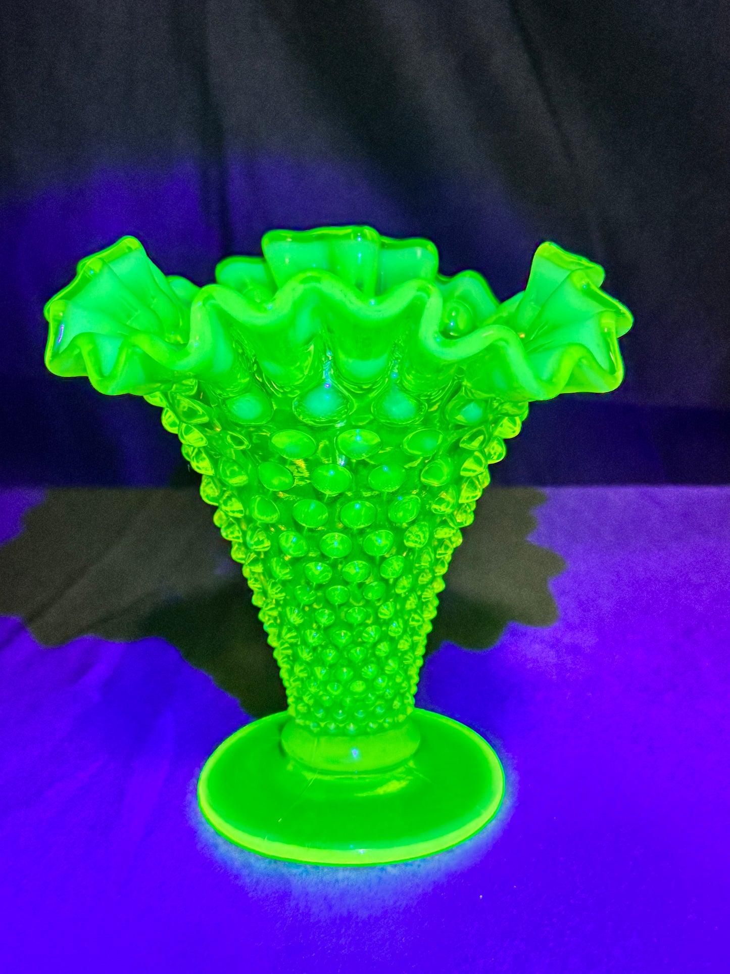 Uranium- Fenton- Hobnail- Ruffled Flower Vase - topaz opalescent