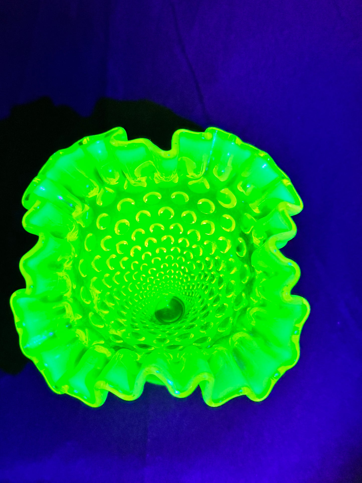 Uranium- Fenton- Hobnail- Ruffled Flower Vase - topaz opalescent