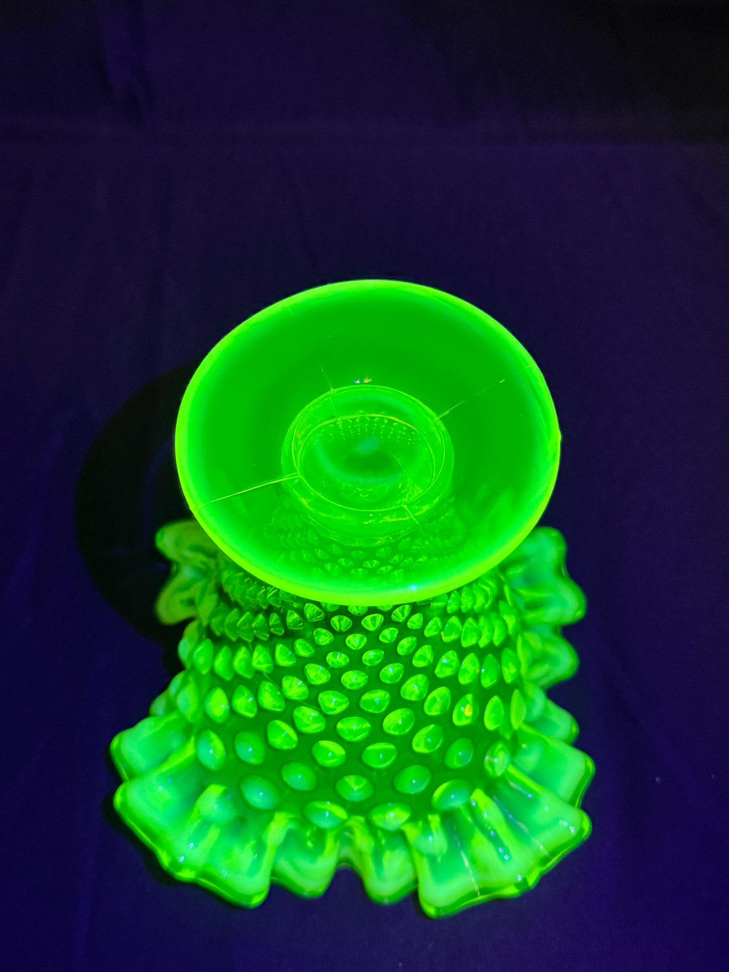 Uranium- Fenton- Hobnail- Ruffled Flower Vase - topaz opalescent