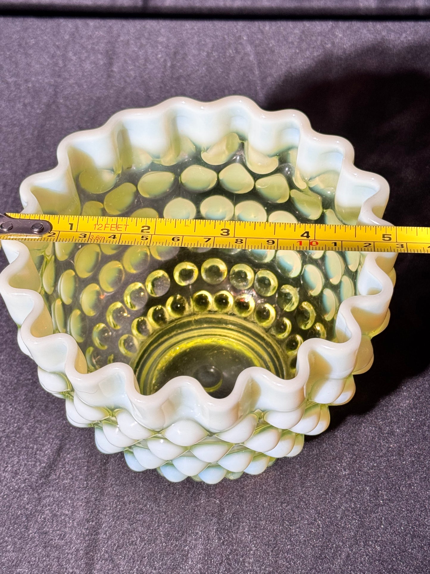 Uranium- Fenton- Vase/ Bowl- Antique-Topaz Opalescent- Dew Drop - hobnail