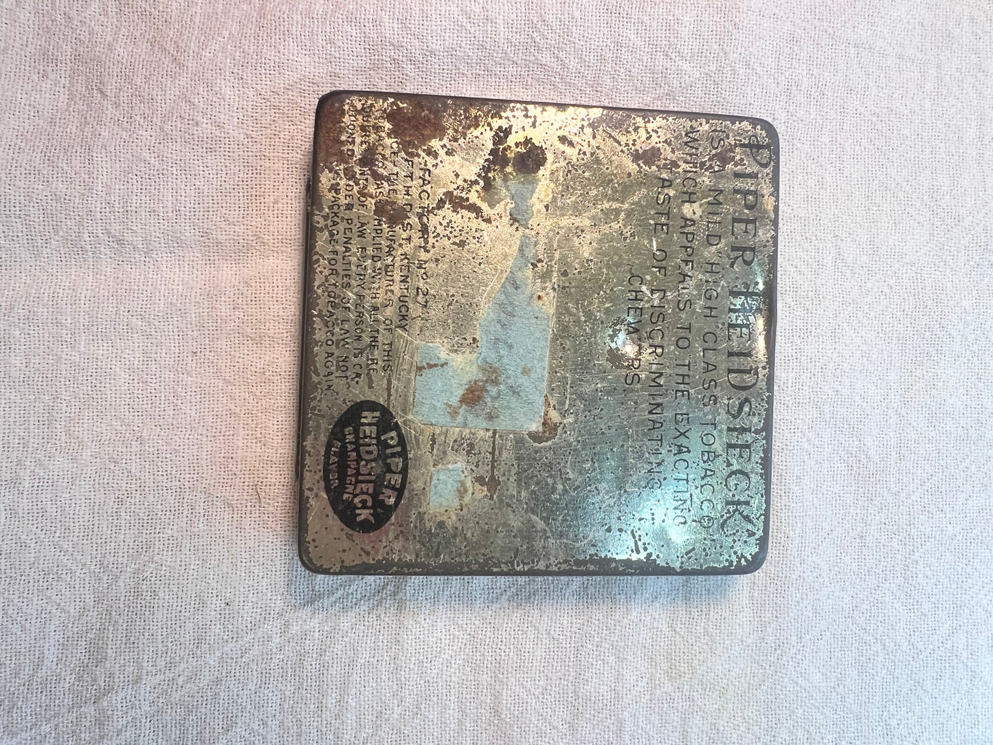 Piper Heidsieck - Chewing Tobacco Tin - antique tin - Champagne Flavor- empty- 3”x 3” x 1/2”