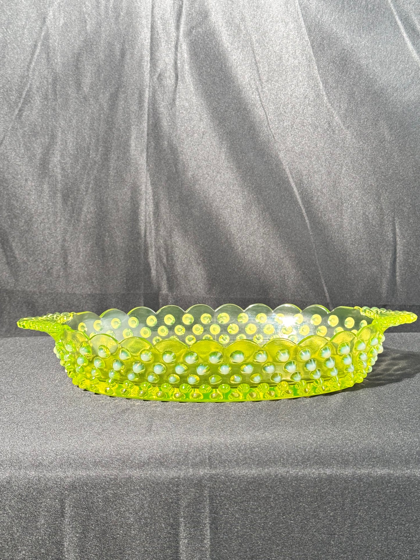 Uranium- Fenton- Hobnail- Oval Serving Dish- Topaz Opalescent