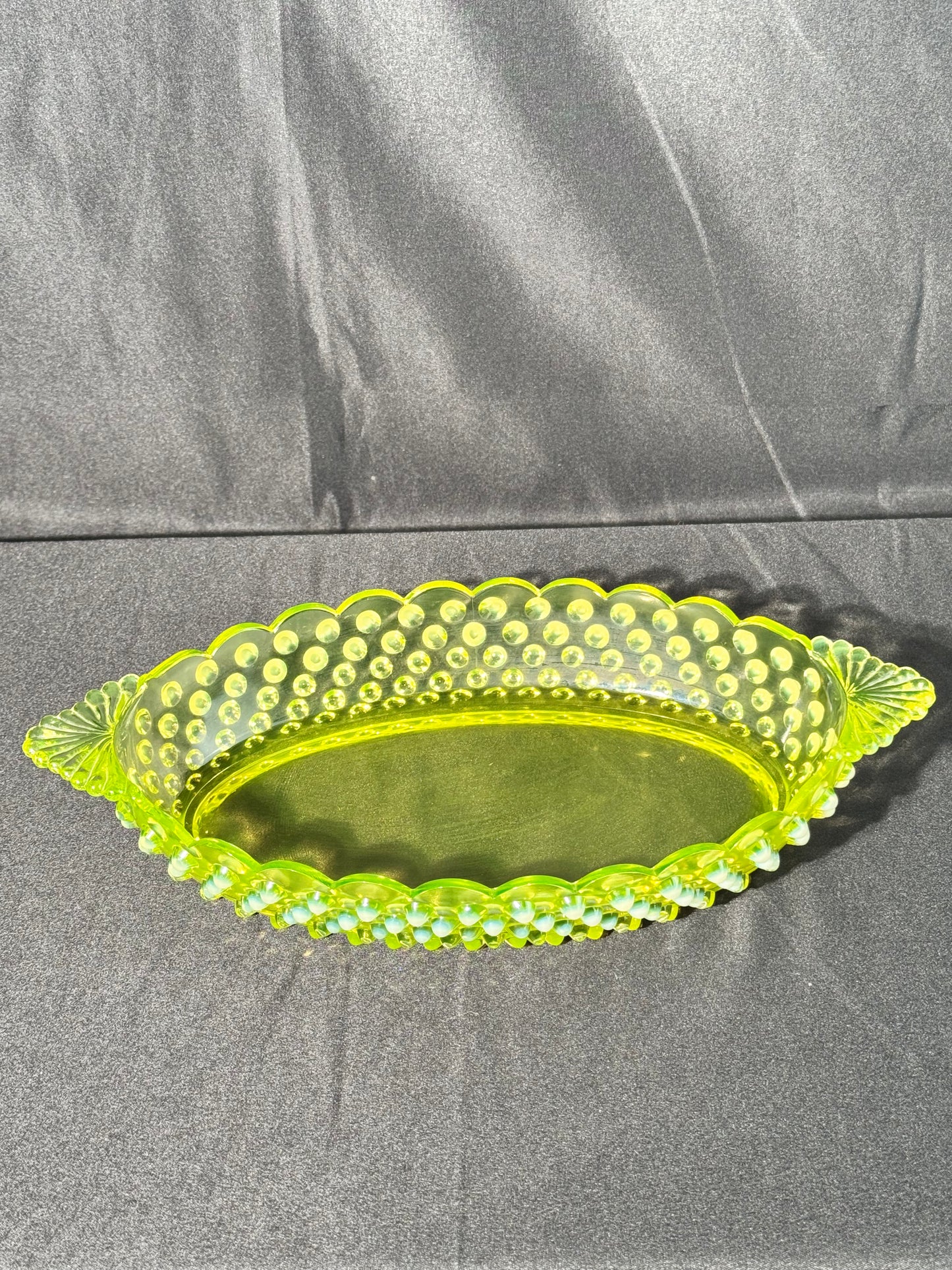 Uranium- Fenton- Hobnail- Oval Serving Dish- Topaz Opalescent
