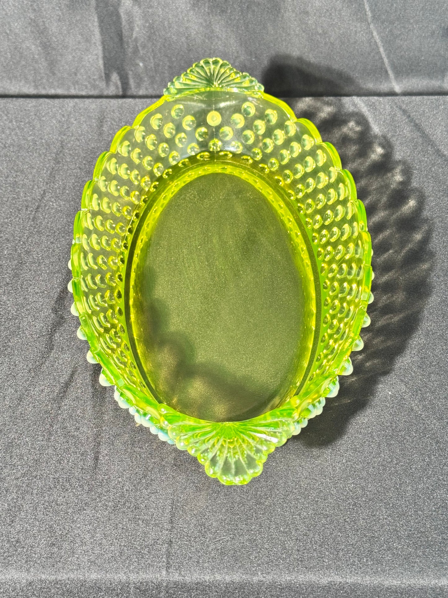 Uranium- Fenton- Hobnail- Oval Serving Dish- Topaz Opalescent