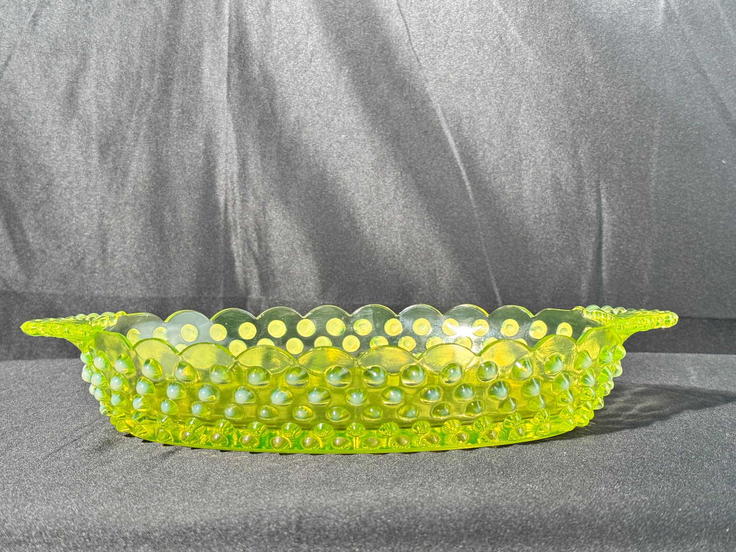 Uranium- Fenton- Hobnail- Oval Serving Dish- Topaz Opalescent