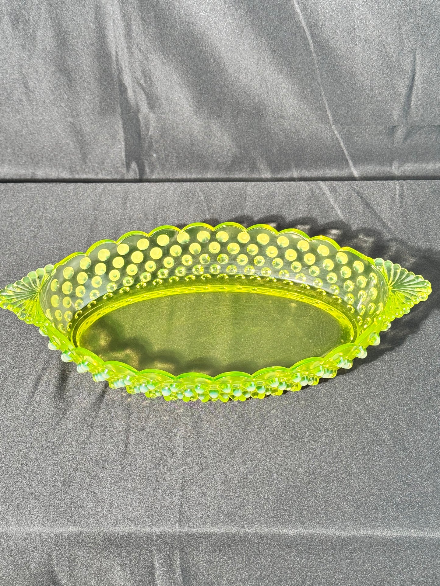 Uranium- Fenton- Hobnail- Oval Serving Dish- Topaz Opalescent