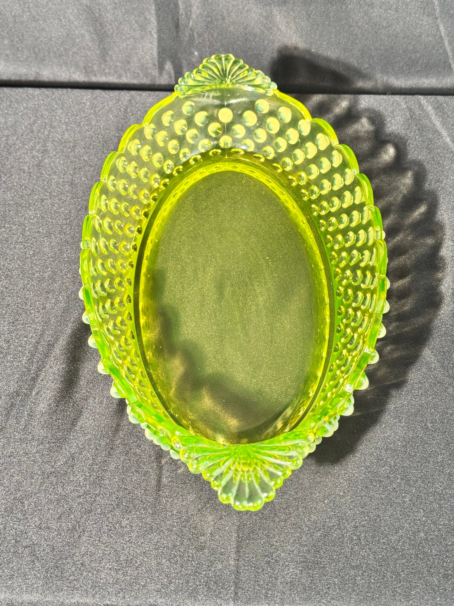 Uranium- Fenton- Hobnail- Oval Serving Dish- Topaz Opalescent