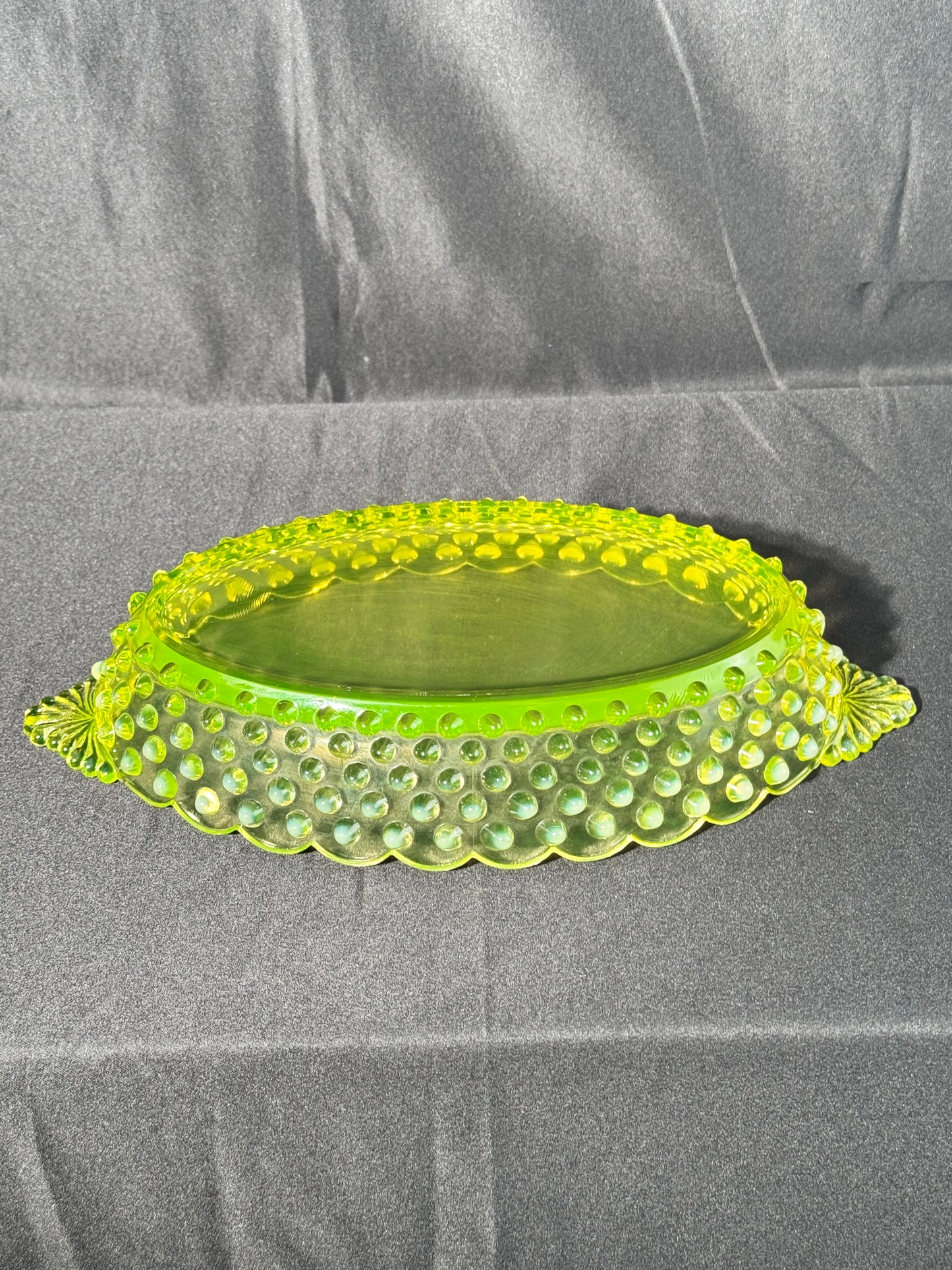 Uranium- Fenton- Hobnail- Oval Serving Dish- Topaz Opalescent