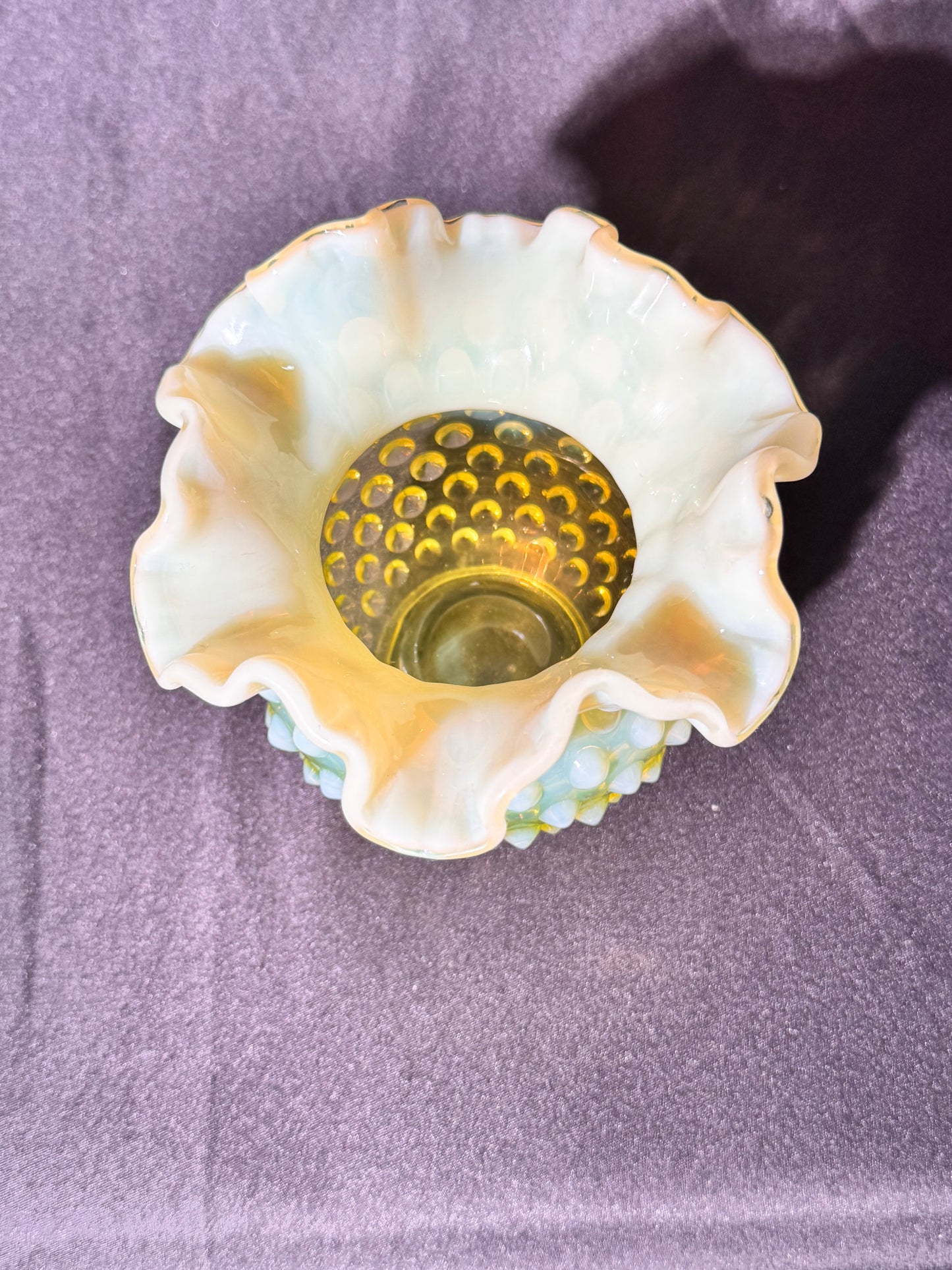 Uranium- Fenton- Hobnail- Flower Vase- Topaz Opalescent