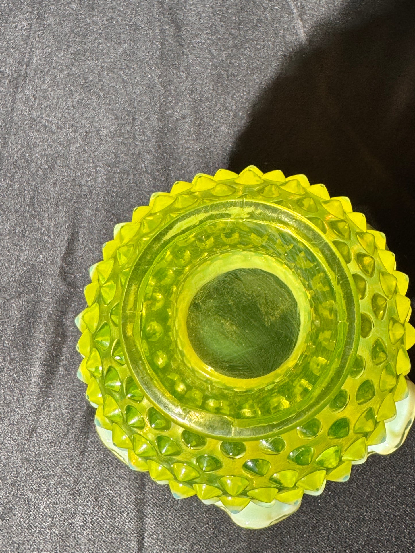 Uranium- Fenton- Hobnail- Flower Vase- Topaz Opalescent