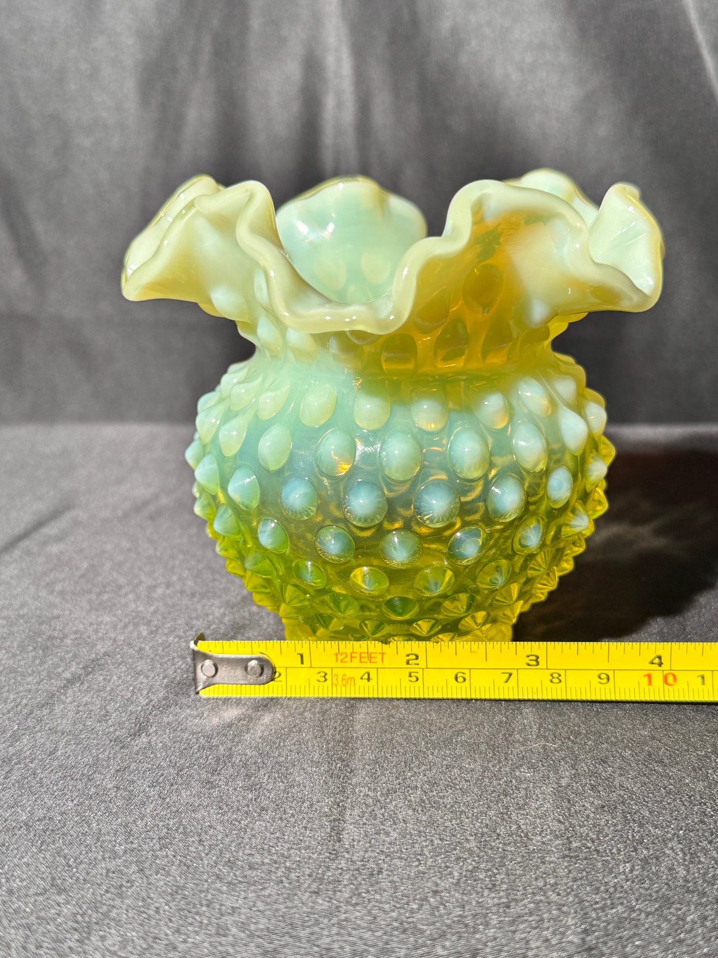 Uranium- Fenton- Hobnail- Flower Vase- Topaz Opalescent