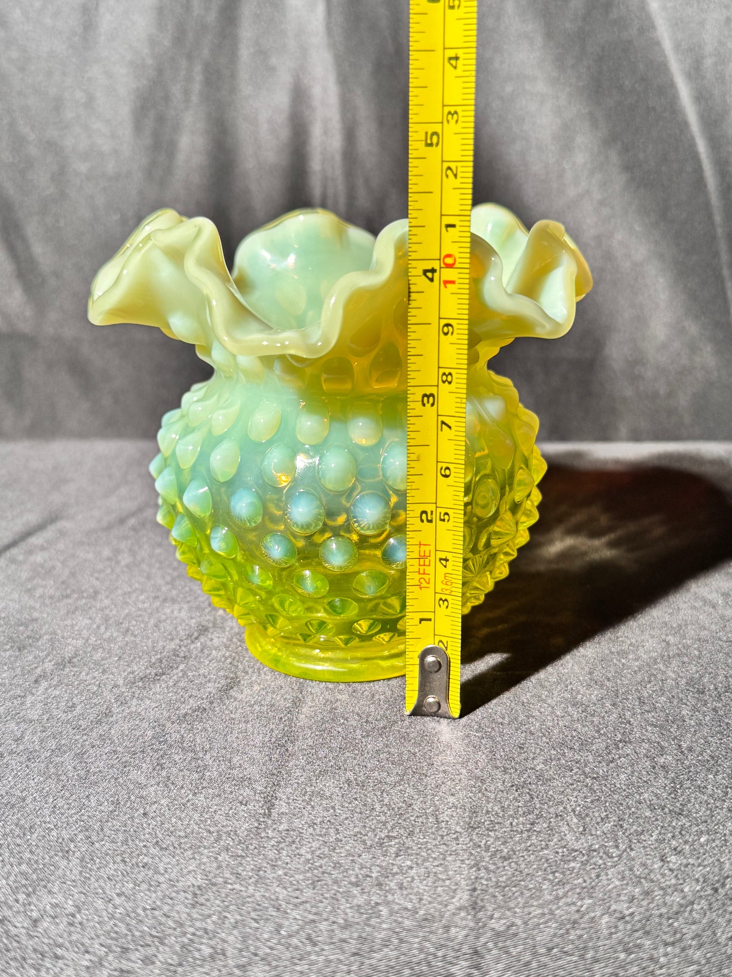 Uranium- Fenton- Hobnail- Flower Vase- Topaz Opalescent