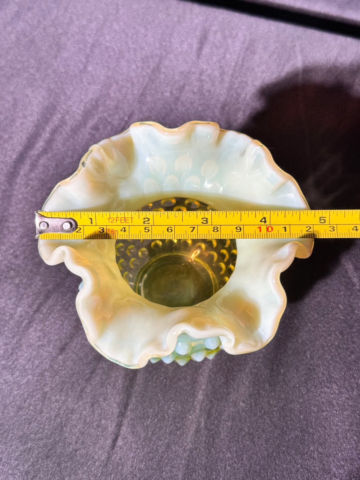 Uranium- Fenton- Hobnail- Flower Vase- Topaz Opalescent