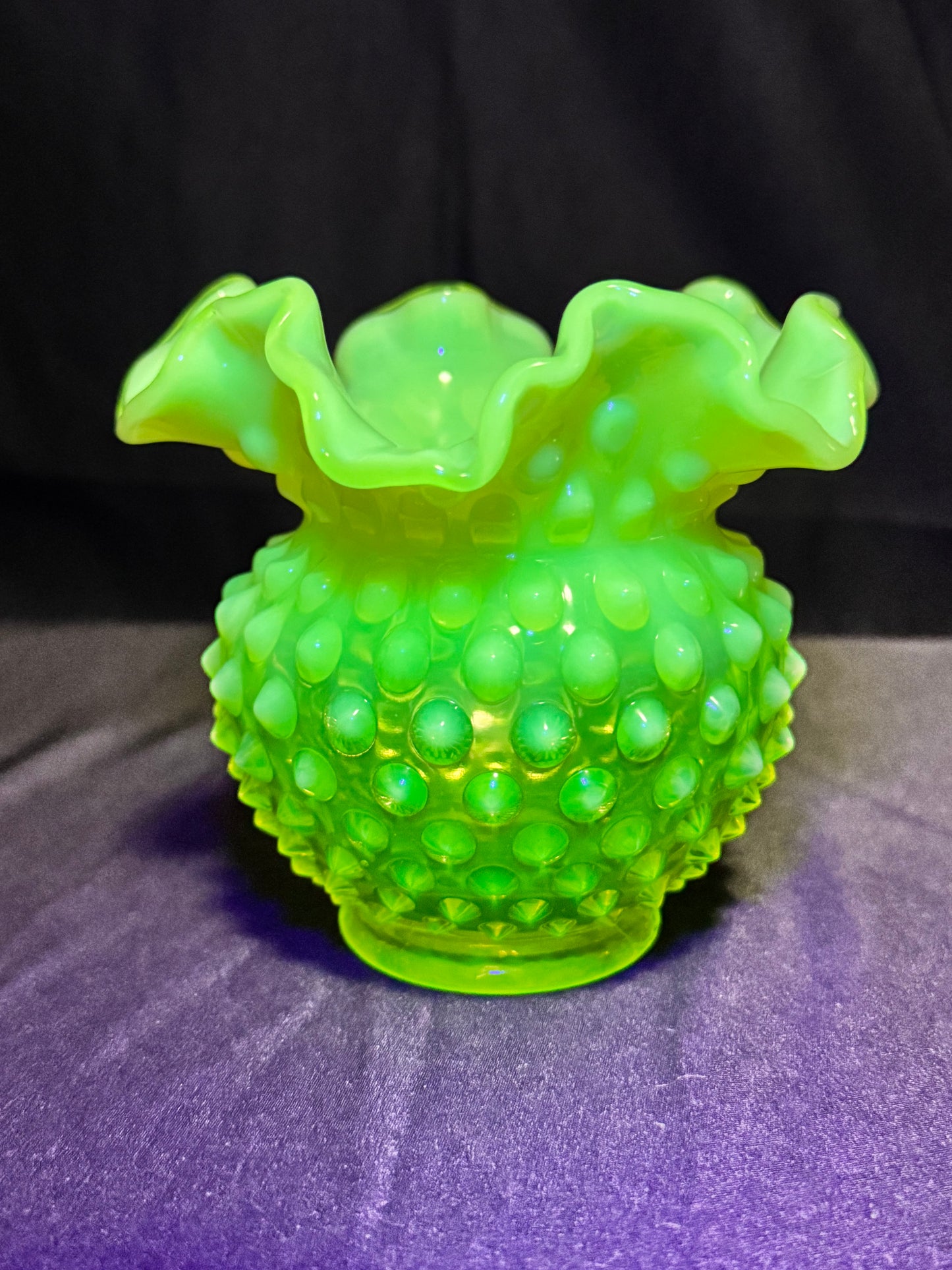 Uranium- Fenton- Hobnail- Flower Vase- Topaz Opalescent