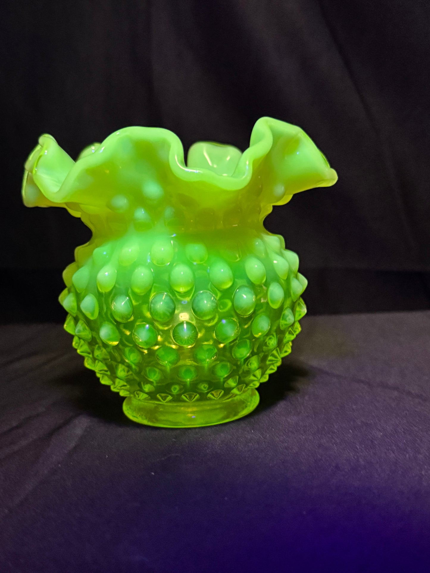 Uranium- Fenton- Hobnail- Flower Vase- Topaz Opalescent