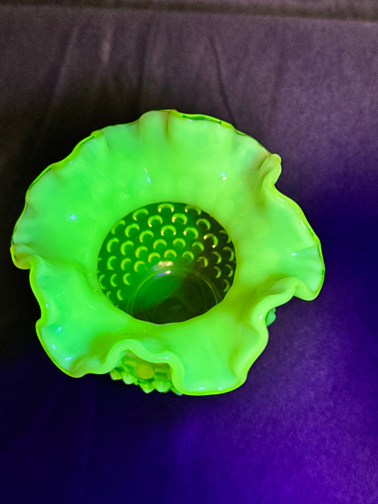 Uranium- Fenton- Hobnail- Flower Vase- Topaz Opalescent
